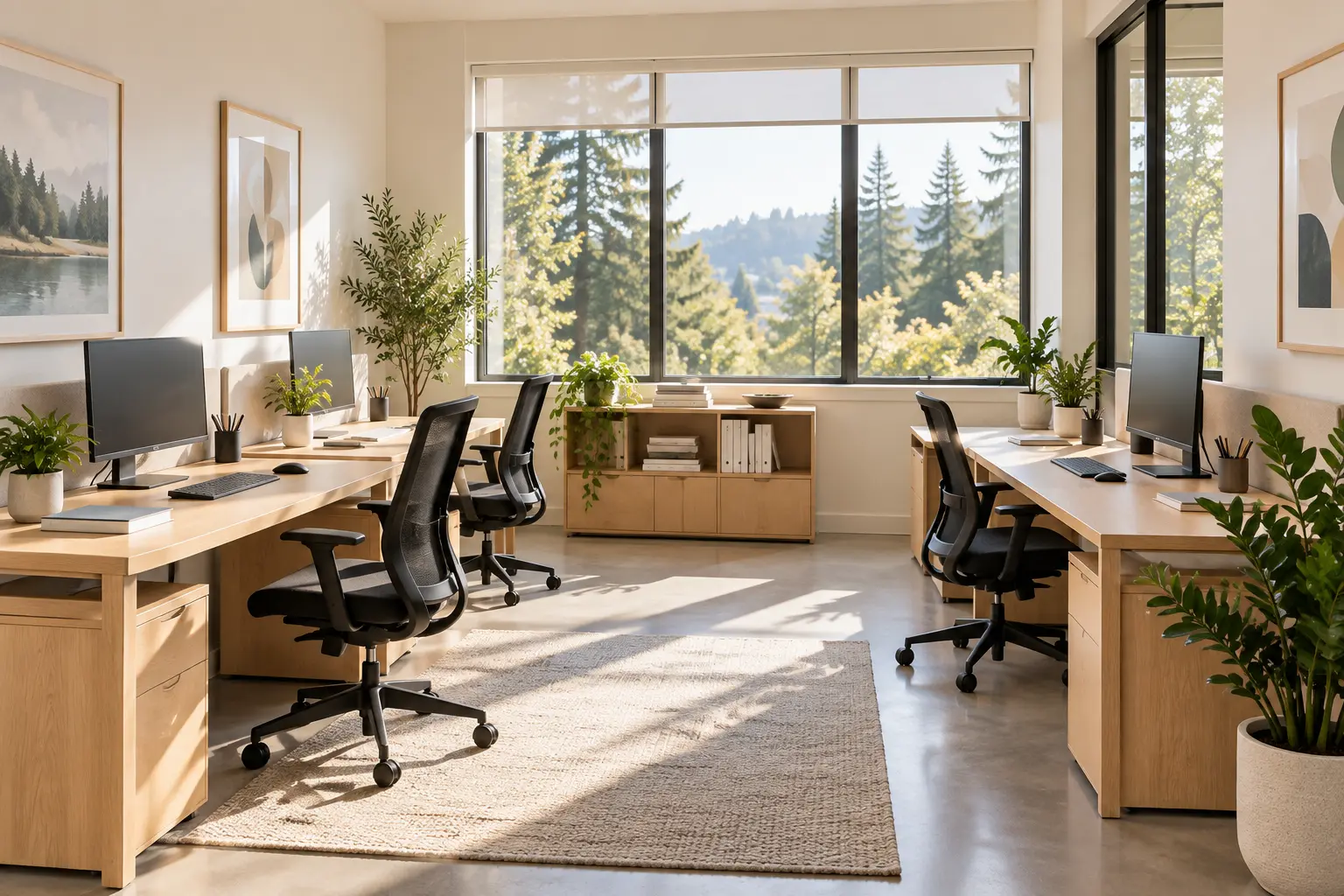 Small, orderly office ready for work.